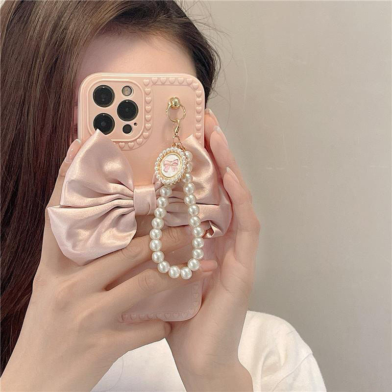 Bowknot Pearl Chain Compatible with Apple 13 Phone Case iPhone 12/11 Women X/XR/XS Max Soft 8 Plus