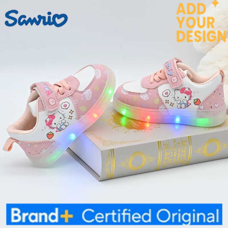 Sanrio Childrens Led Light Shoes Fashion Hello Kitty Girls Sneakers Cute Cartton Casual Shoes Breathable Kids Sport Shoes H251223