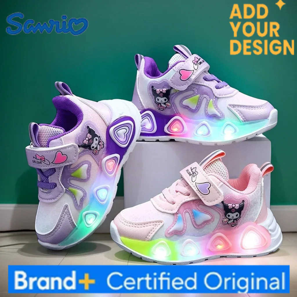 Sanrio 2025 New Kids Led Light Shoes Cute Catton Kuromi Sneakers Non-slip Casual Shoes Boys Girls Breathable Outdoor Sport Shoes H251223