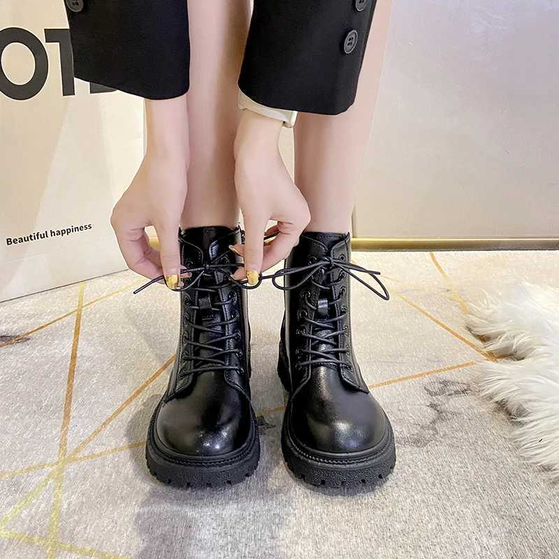 2024 Spring/Autumn Round Toe Square Heel Increased Soft Fashion Womens Shoes Sexy Cross Belt New Short Boots MujerT251223