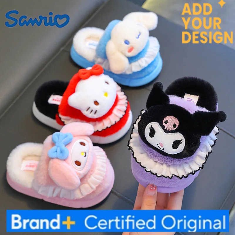Sanrio 2025 Ladies Cotton Slippers Winter Home Kawaii Anime Cartoon Round Toe Casual Flat Warm Slippers H251223