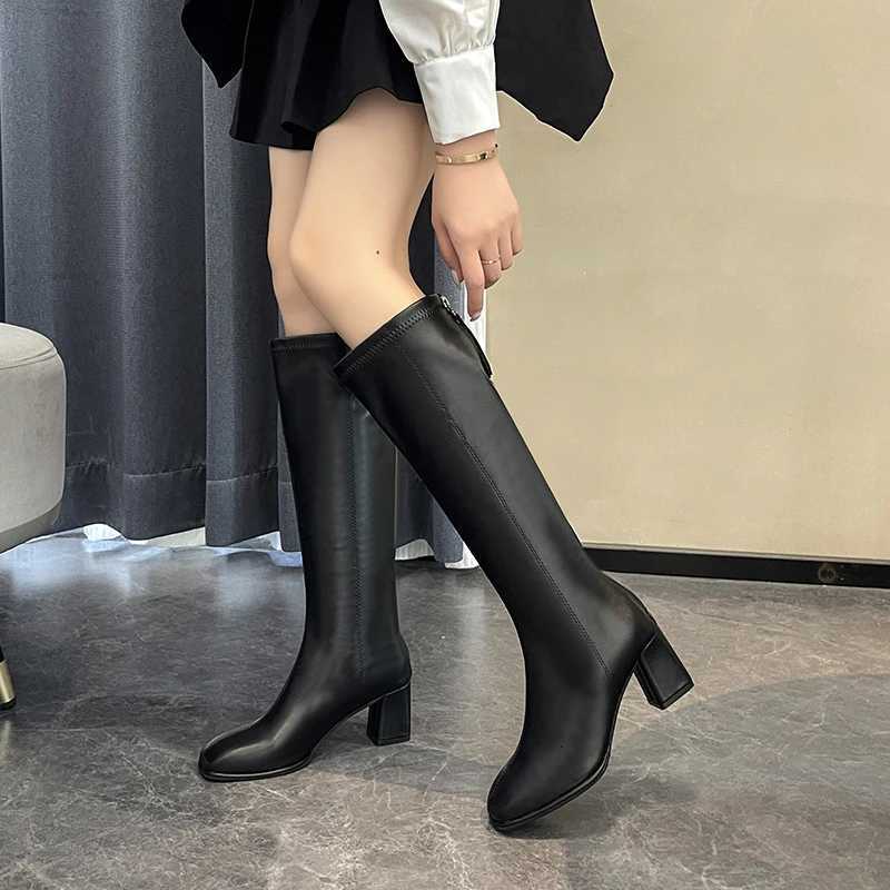 BCEBYL Autumn and Winter Fashion New Sexy Zipper Square Toe Solid Color Comfortable Chunky Heel Womens Boots Zapatos MujerT251223