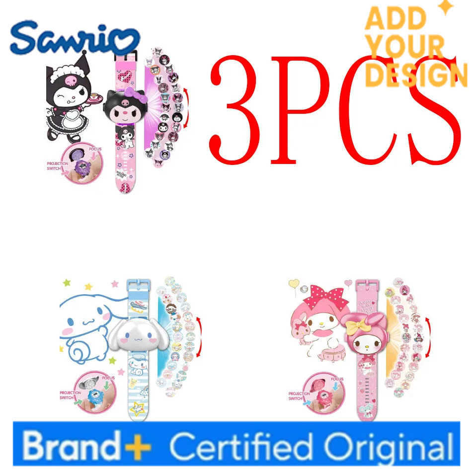 Sanrio Hello Kitty Toys Set 3D Projection Digital Watch Cinnamoroll Kuromi Melody Anime Action Figures Model Toy Kid Gift H25122311