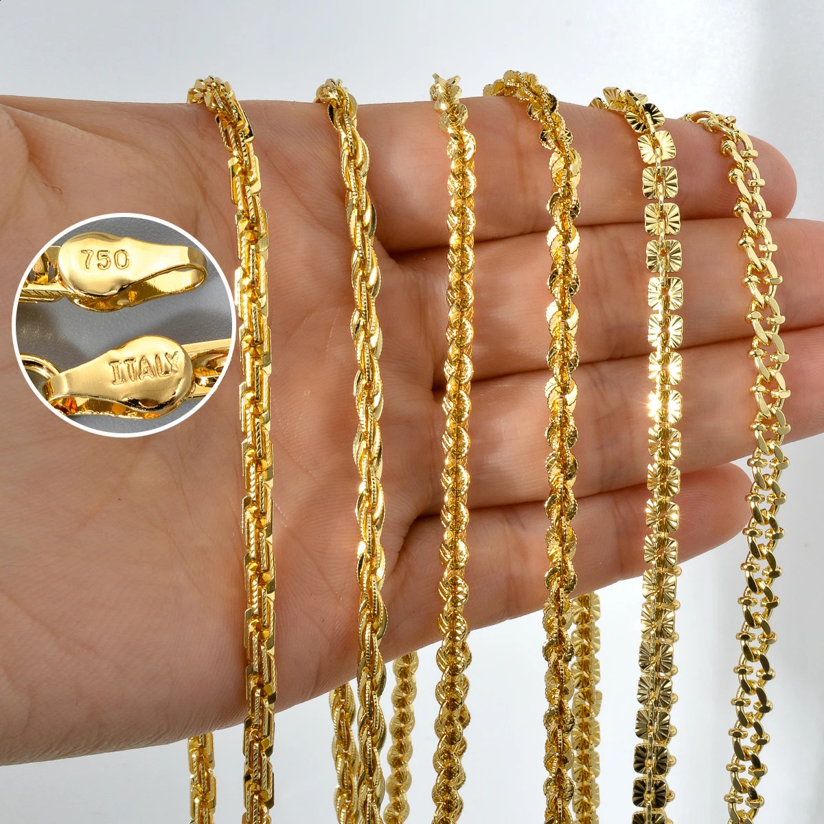 Fashion Italy 750 18k gold plated Copper Link Chain Necklace For Women Jewelry Man Neck Accessories Charms Party Gift 251223
