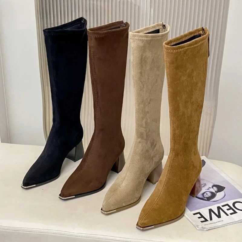 Autumn Winter Sued Women Loots Boots Fashion Pointed Toe Shoes Street Style Party Stripper Female Thick Heel High BootiesT251223