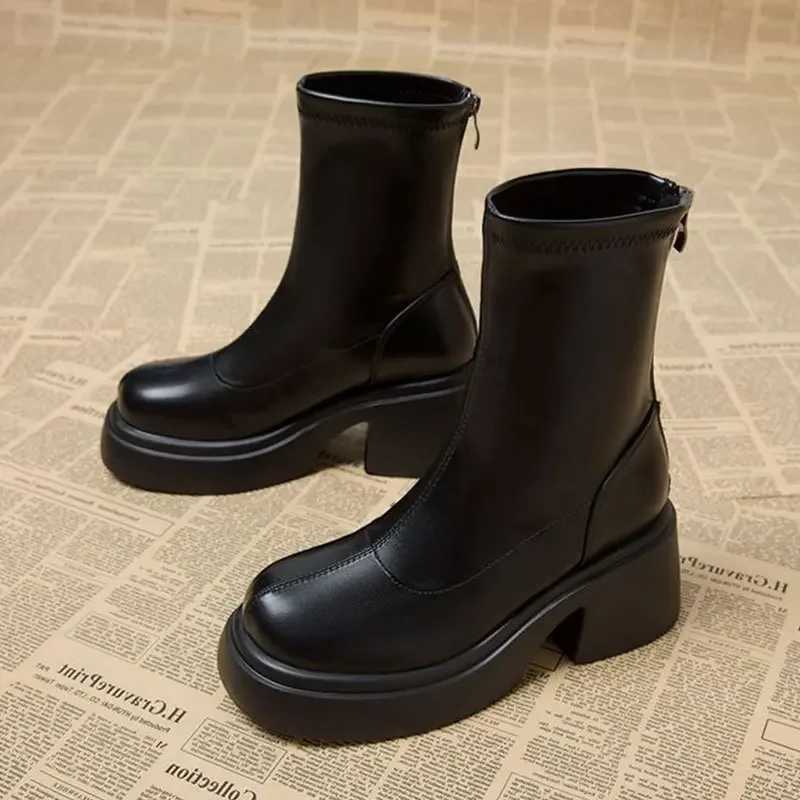 2024 Spring and Autumn New Tall Thick Bottom Boots Single Boots High Heels Short Womens Small AnkleT251223