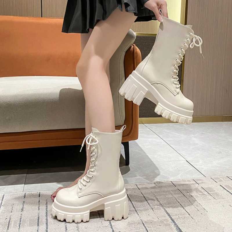 9CM Chunky Platform Ankle Boots Women 2025 New Autumn Winter Motorcycle Boots Woman Thick Bottom Non Slip Leather Combat BootsT251223