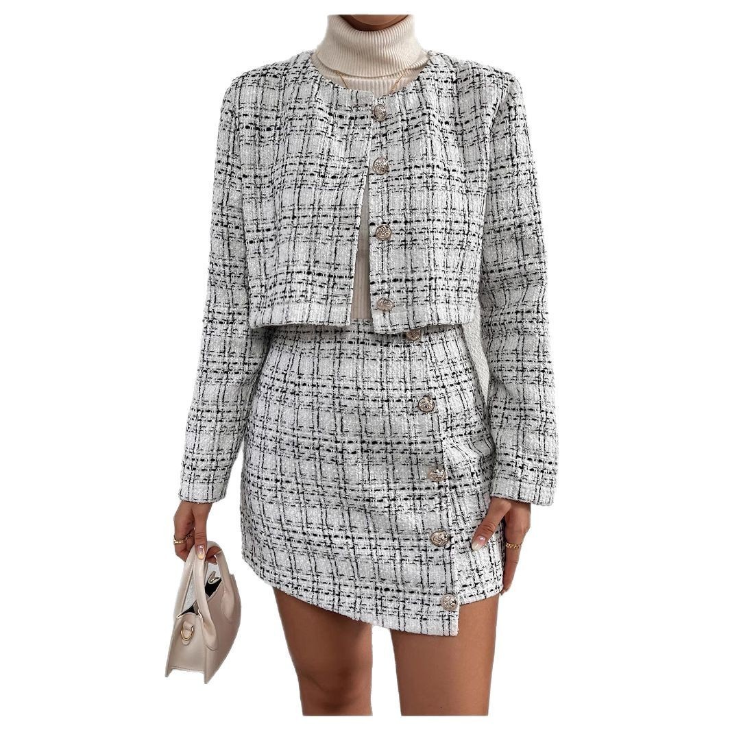 High-End Quality Spring and Autumn New Heavy Craftsmanship Little Chanel Style Top Coat and Half Skirt Set 250916