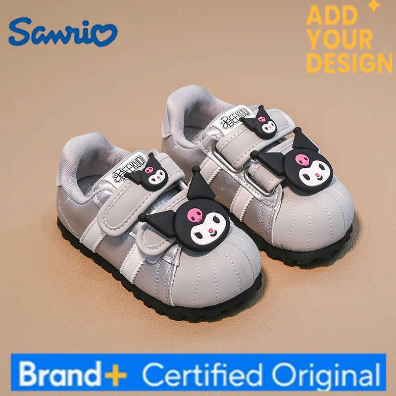 Sanrio KidsCasual Shoes Sneakers Cartoon Kuromi PU Leather Spring Shoes For Girls Anti-slip Breathable Velcro Silver Shoes Size 28-37 H251223