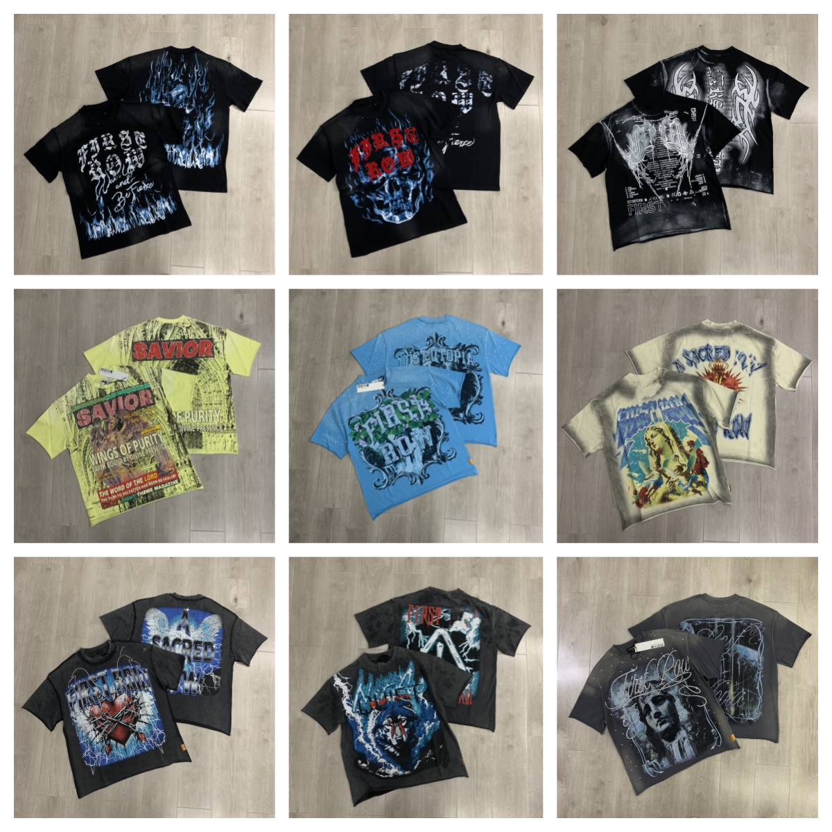 First Row shirt Men 's T-shirt designer Hot diamond washed distressed short-sleeved T-shirt