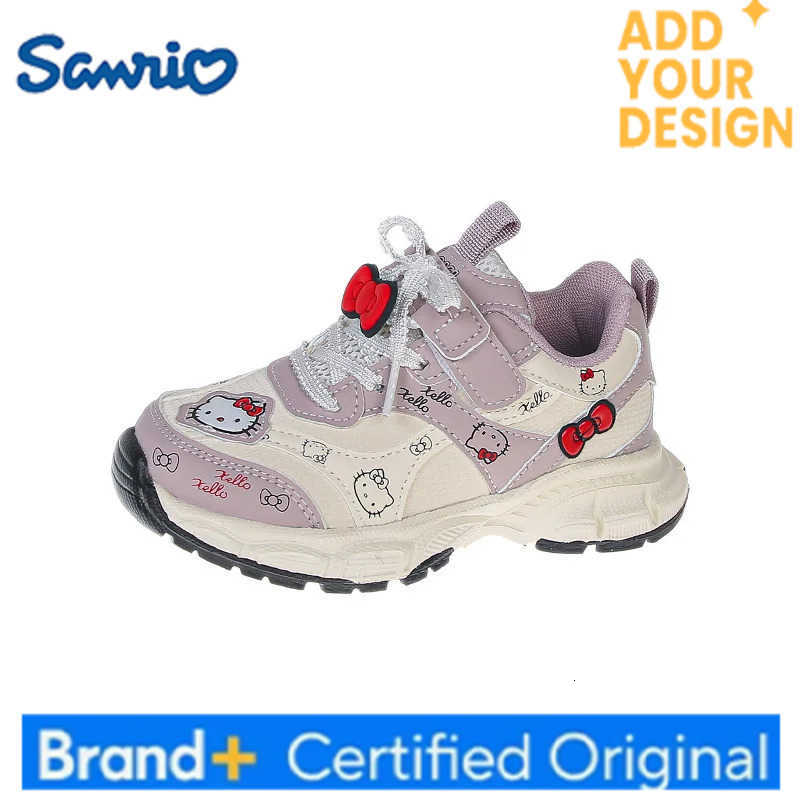 Sanrio KidsCasual Shoes Sneakers Cartoon Hello Kitty Bow PU Leather Spring Shoes For Girls Anti-slip Breathable Pink gray Sh H251223