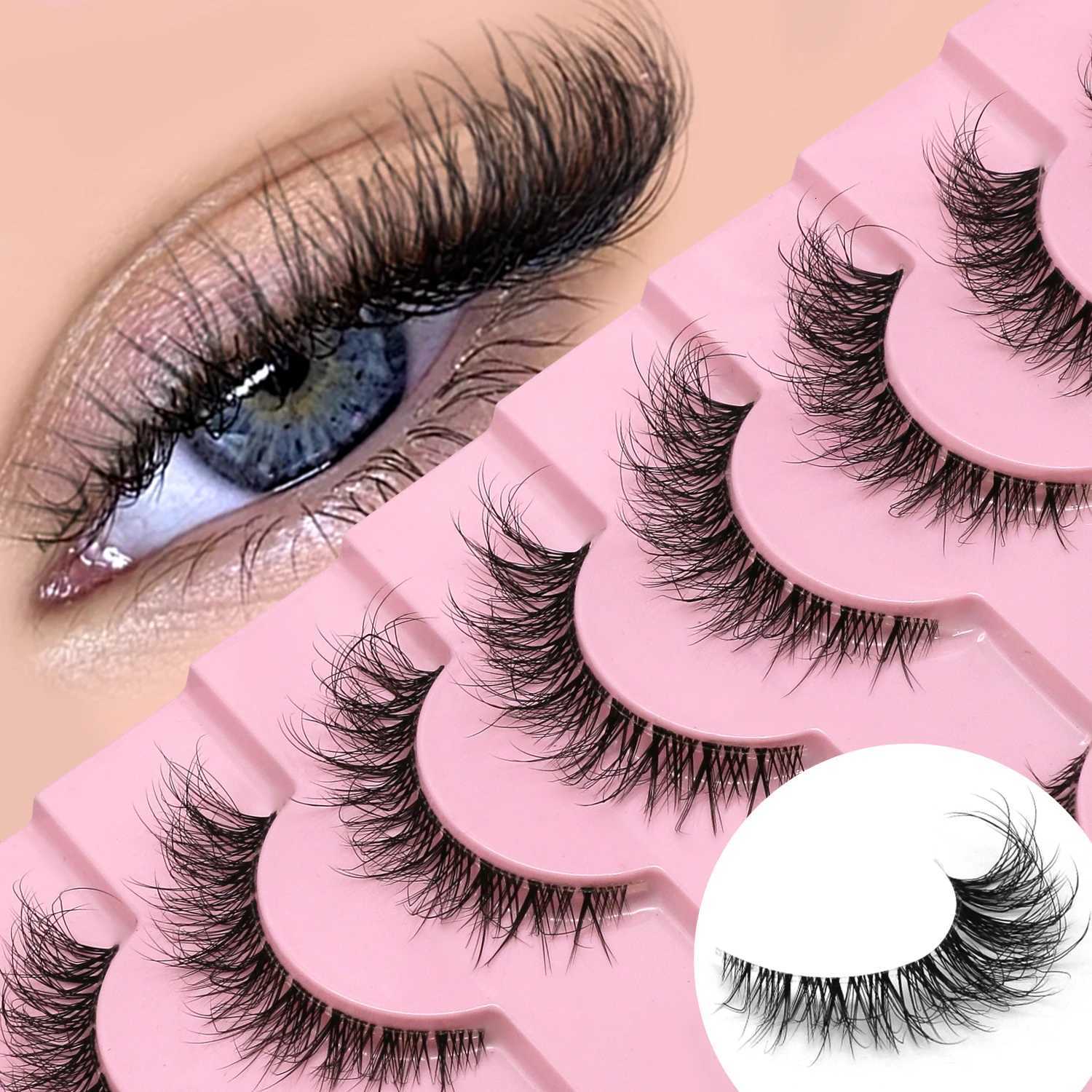 LASVIREY Cat Eye Lashes Natural Fluffy False Eyelashes Soft Wispy Natural Long Faux Mink Lashes Clear Band Lashes ExtensionT251223