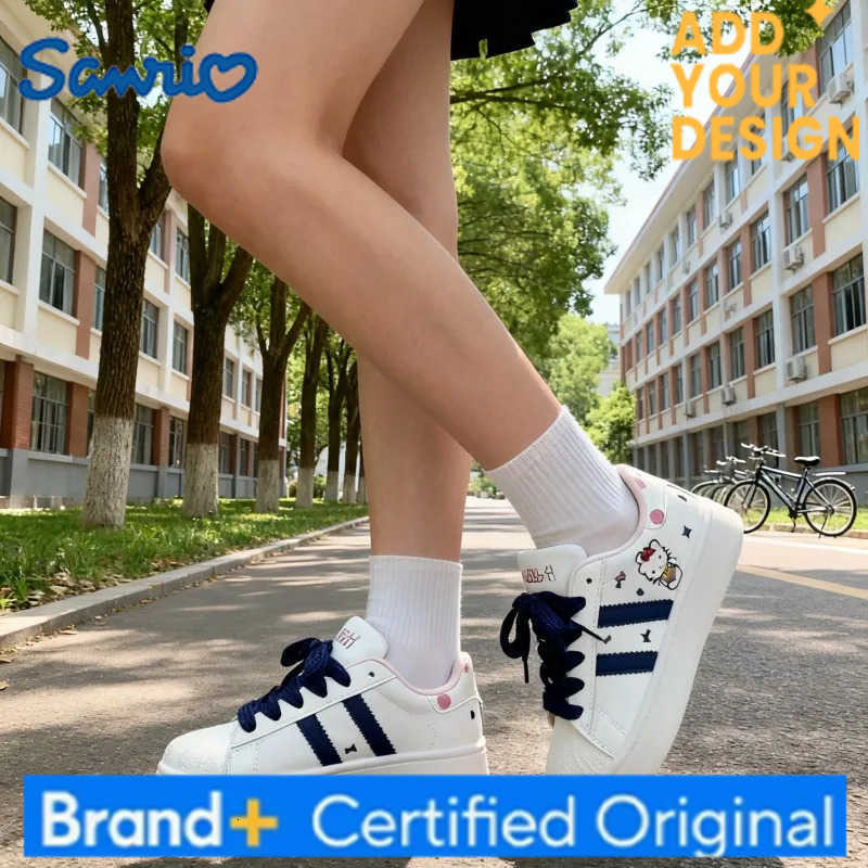 Sanrio KidsCasual Shoes Sneakers Cartoon Hello Kitty PU Leather For Girls Printed Anti-slip Breathable Blue Pink Shoes Size 26-37 H251223