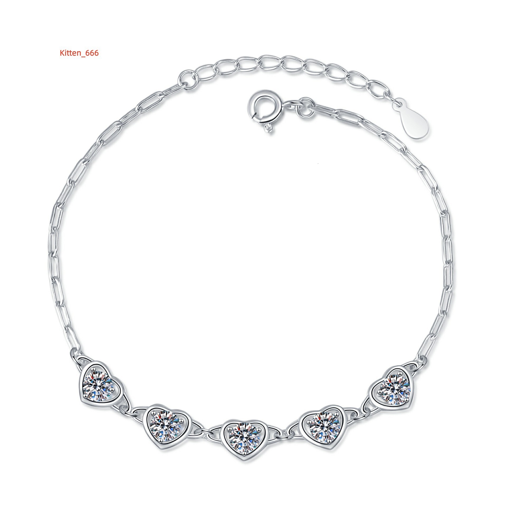 Womens Trendy S925 Sterling Silver Heart-shaped Charm Bracelet Korean Casual Style Full Love Match Moissanite Easy Match