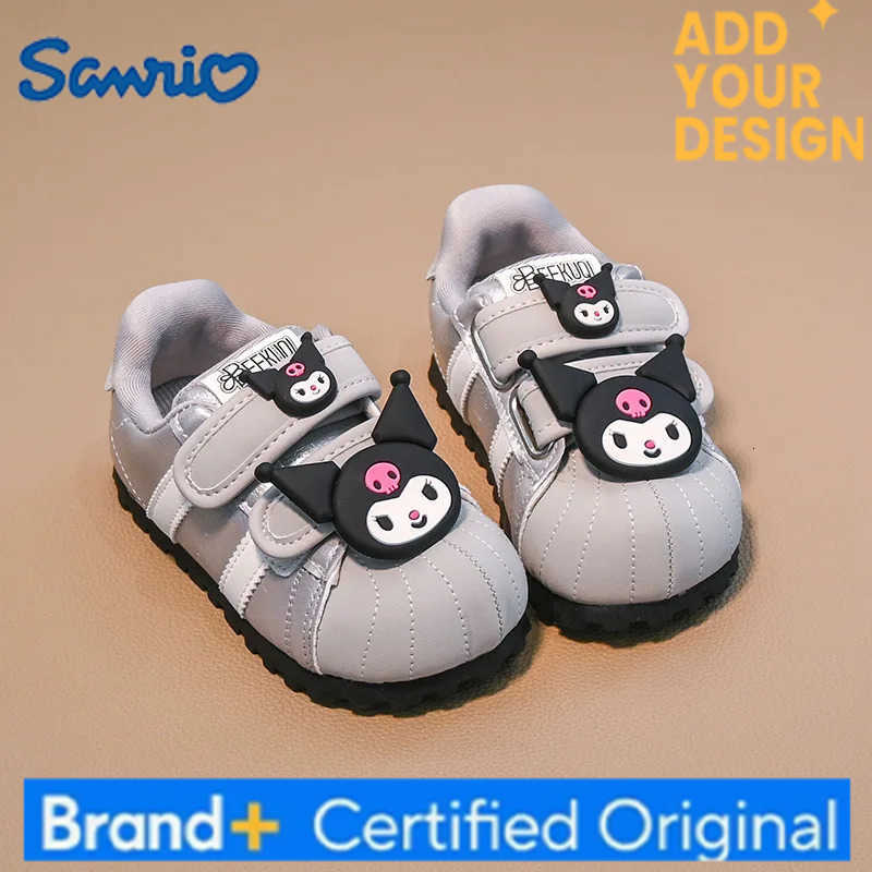 Sanrio KidsCasual Shoes Sneakers Cartoon Kuromi PU Leather Spring Shoes For Girls Anti-slip Breathable Velcro Silver Shoes Size 28-37 H251223