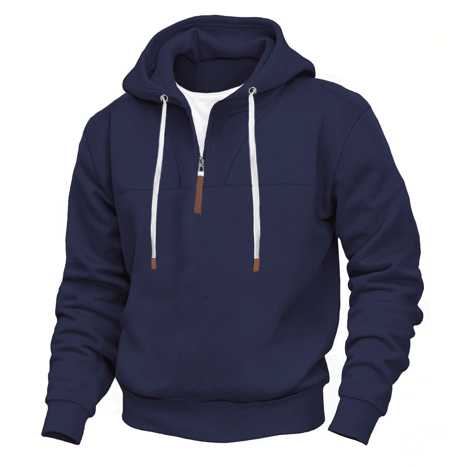 American Classic Men's Fleece-Lined Half-Zip Trendy Hoodie with Panel Design Long-Sleeve Loose Plus-Size Couple Hooded Sweatshirt