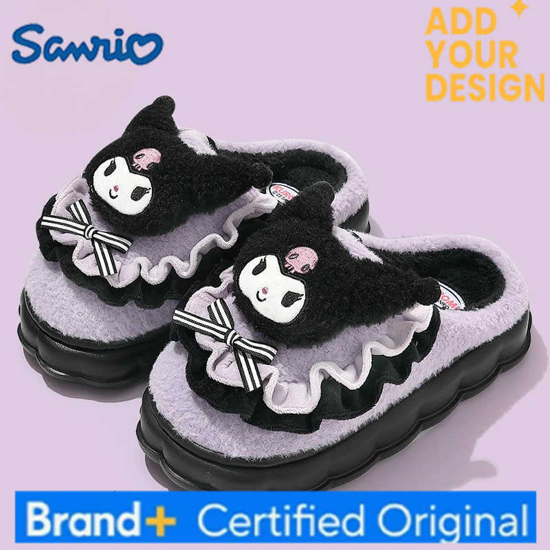 Sanrio KidsSlippers Cartoon Fluffy Keep Warm Winter Shoes For Children Anti-slip Thick Bottom Home Slipper Purple Blue Size 36-41 H251223