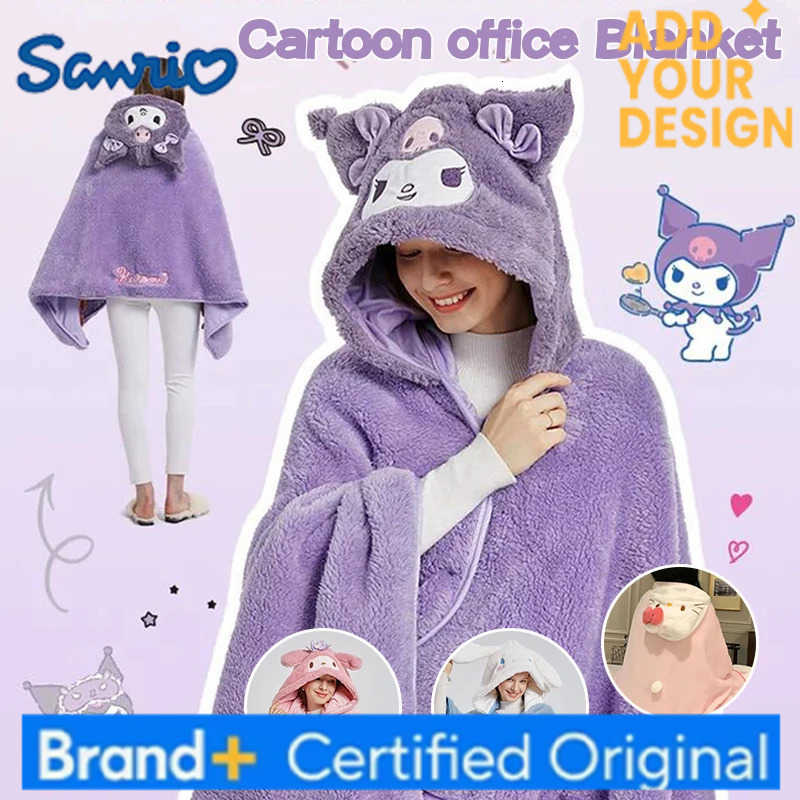Sanrio High Quality Kuromi Hooded Cloak Hello Kitty Lovely Warm Blanket With Hat Japanes Style Home Office Nap Blanket Party Favor Gift H251223