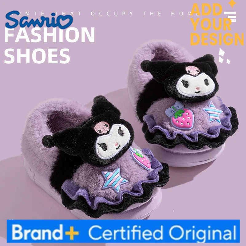 Sanrio Hot Girl My Melody Kawaii Fashion Fleece-Lined Slippers Student Winter Cartoon Child Keep Warm Cotton Slippers New Style H251223