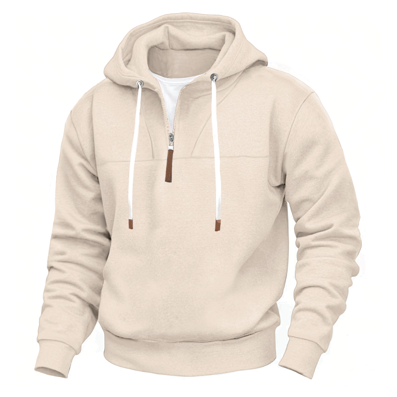 American Classic Men's Fleece-Lined Half-Zip Trendy Hoodie with Panel Design Long-Sleeve Loose Plus-Size Couple Hooded Sweatshirt