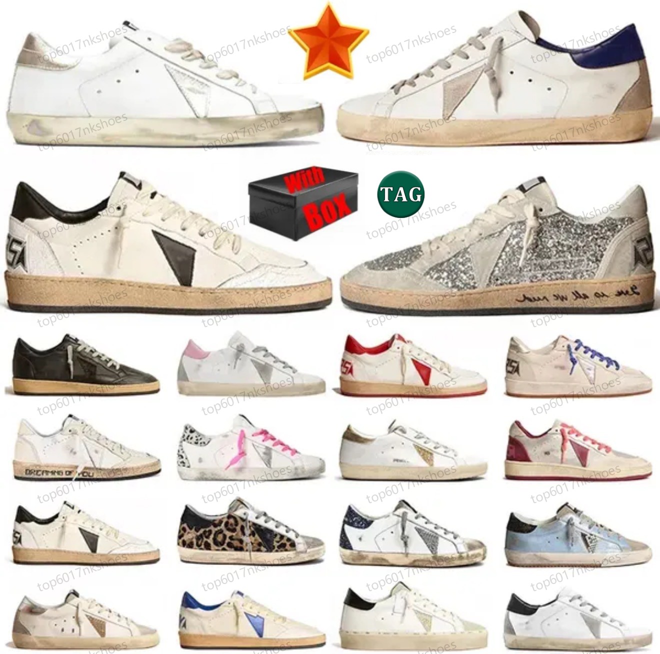 With Box Designer Shoes Old Shoe Casual Shoes Loafers Sneakers Super-star S Shoes Leather Italy Dirty Brand Women Men Ball Casual Star Trainers Top One 35-46