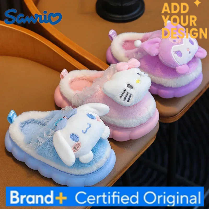 Sanrio Winter Warm Cute Cartoon Indoor Mule Soft Non-slip Fluffy Slippers For Kids Teen Boys Girls Children Home Cotton Shoes Size 24-4 H2512231