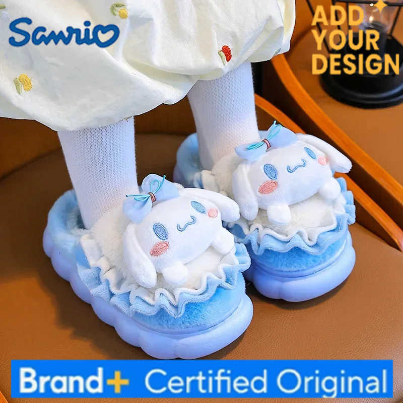 Sanrio Kawaii Hello Kitty Kuromi My Melody Cinnamoroll Women Cotton Slippers Winter Home Round Toe Casual Flat Warm Slippers H251223