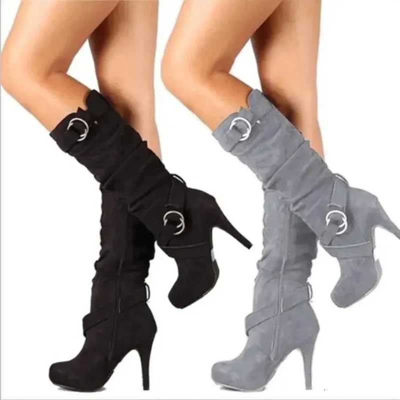 2025 New Sexy Knee High Women Boots Thin High Heel Round Toe Platform Fashion Ladies Pu Leather Boots Size 34-43 Lady ShoesT251223