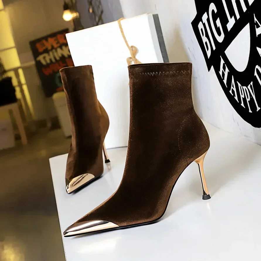 BIGTREE New Fashion Pointed Toe Elastic Ladies Short Modern Boot High Heel Shoes Women Ankle Boots Shoes Female Slip On FootwearT251223