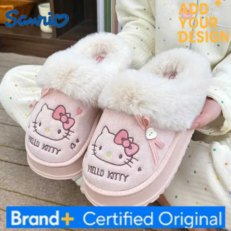 Sanrio Hello Kitty Women Winter Fluffy Cotton Slippers Kawaii Cartoon Warm Soft Sole Home Shoes Y2K Outdoor Anti Slip Casual Babouche H251223