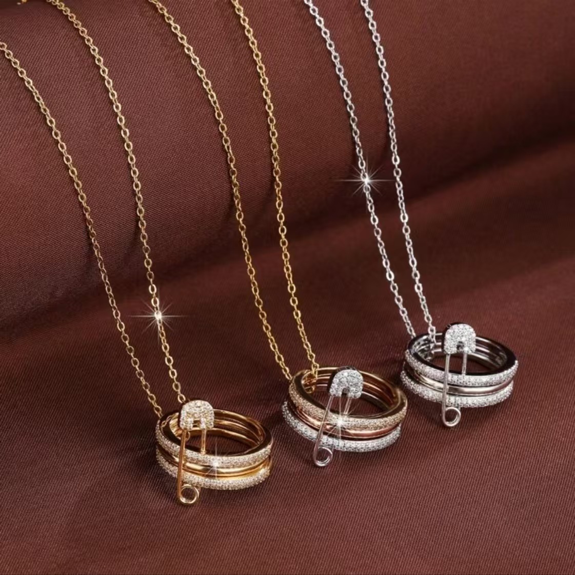 ladies' necklace Copper Gold-Plated Pendant Micro-Inlaid Zircon Waist Pin Necklace Simple Personality Light Luxury High-End Accessories Factory Price