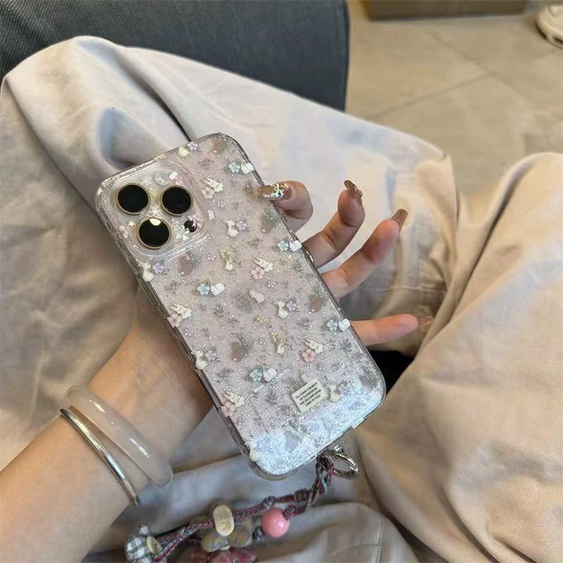 Ins Small Floral Jungle Little Purple Rabbit Chain for iPhone 16 Pro Max Apple 15 Phone Case 14 Women 13