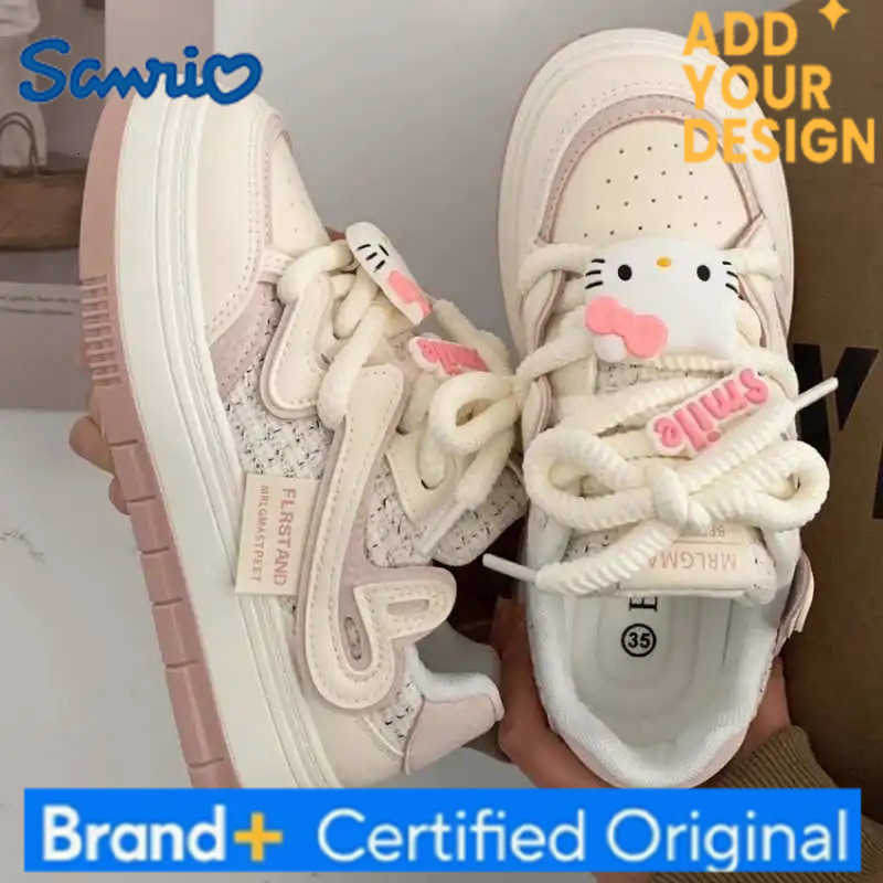 Sanrio Kawaii Hello Kittys Sneakers Womens Shoes Fashion Breathable Sports Shoes Leather Cartoon Girl Skateboard Student Board Shoes H251223