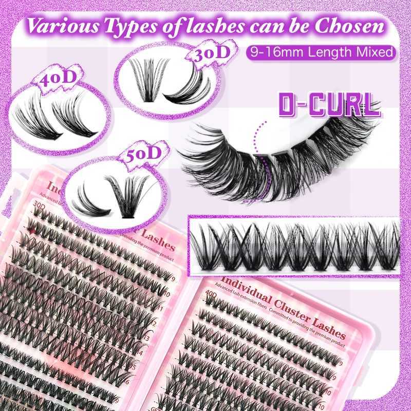 Lash Extension Kit High-Capacity DIY Eyelash Extension Kit 304050D Lash Clusters D Curl Individual Lashes Kit with ApplicatorsT251223