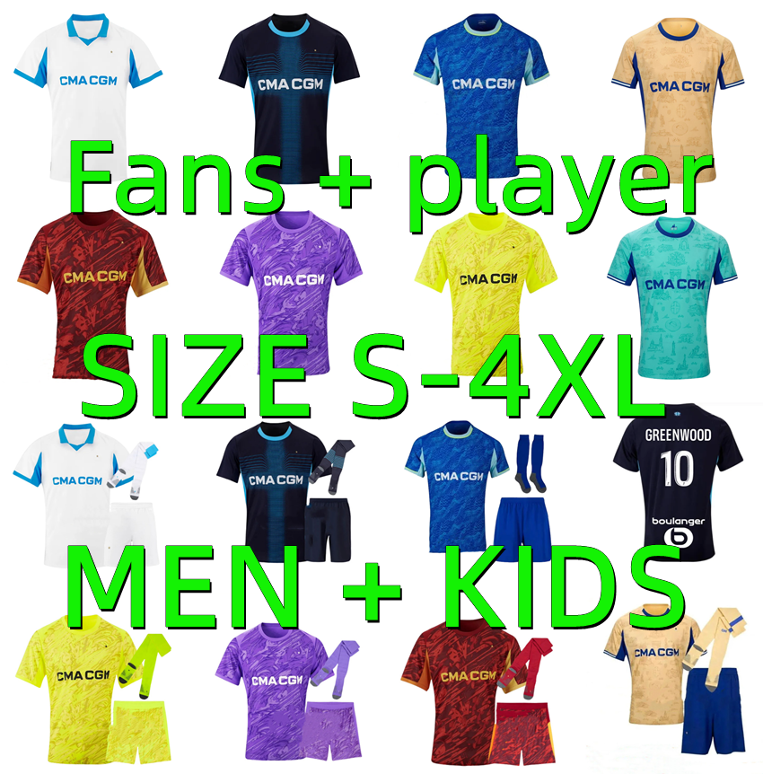 25 26 maillot de foot GREENWOOD MarseilleES soccer jerseyS NDIAYE HOJBJERG BALERDI ROWE Paixao RABIOT RULLI 2025 2026 OM Player version Man Kids kit football shirt