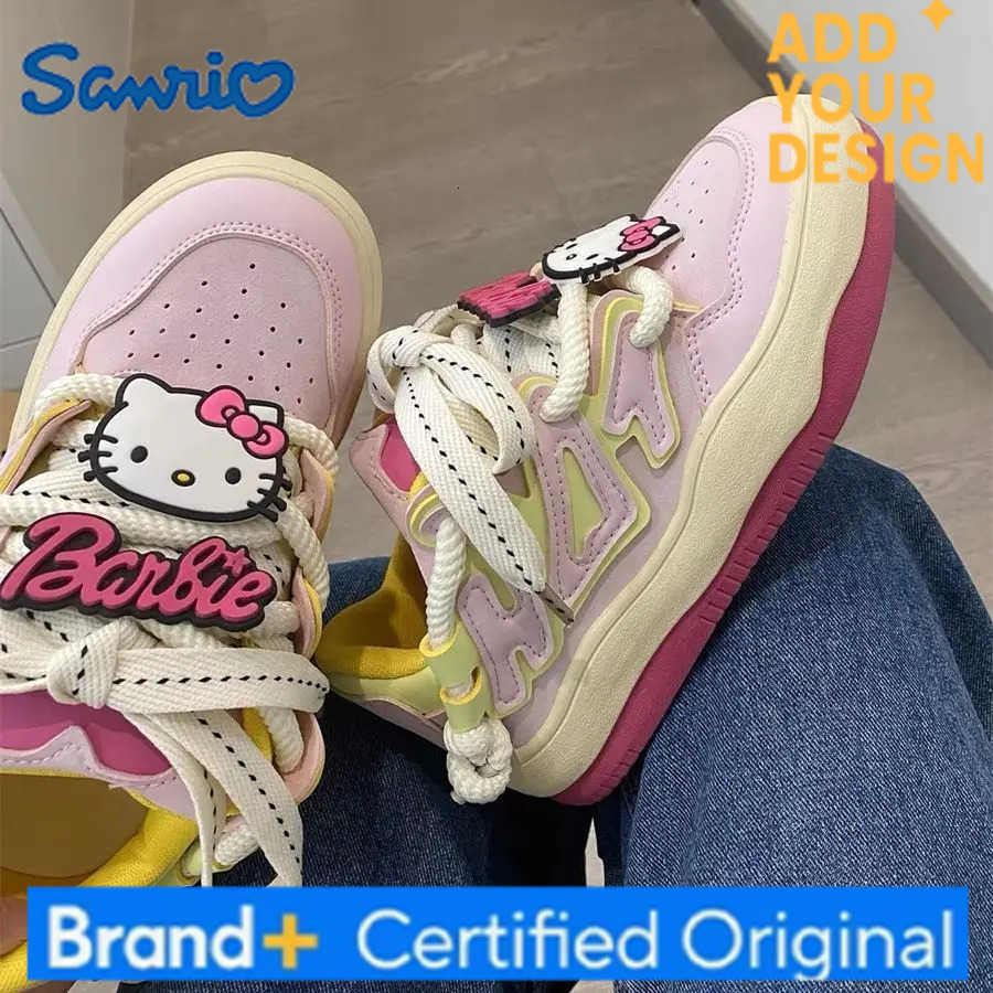 Sanrio Anime Sneakers Hello Kitty Cartoon Sports Shoes Sweet Girls Student Antiskid Board Shoes Cute Casual Thick Sole Sneakers Fashion H251223