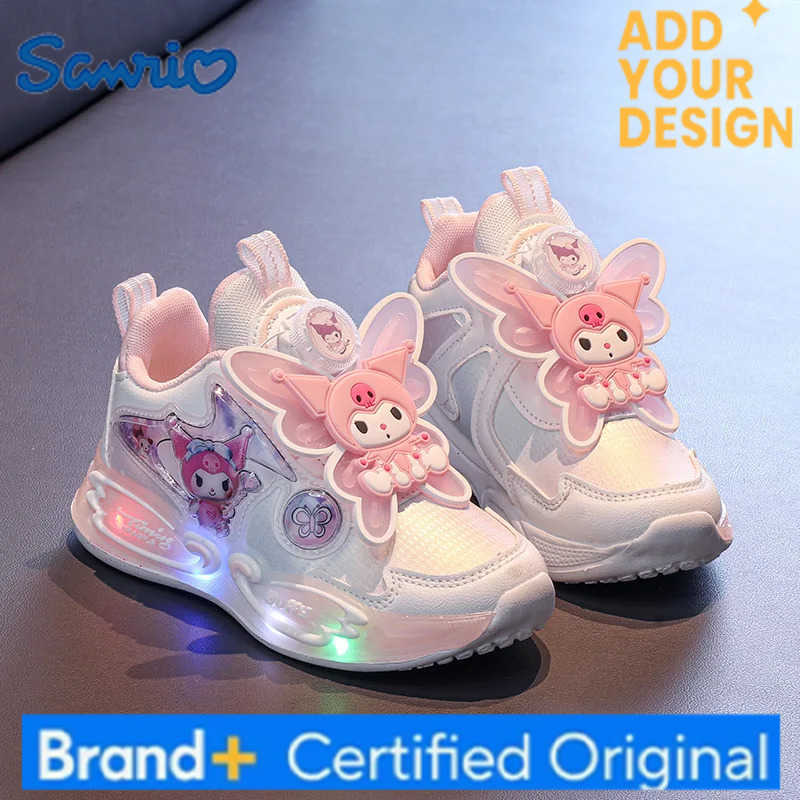 Sanrio KidsCasual Shoes Sneakers Led Light Cartoon Kuromi PU Leather For Girls Anti-slip Breathable Pink Pruple Shoes Size 26-33 H2512231