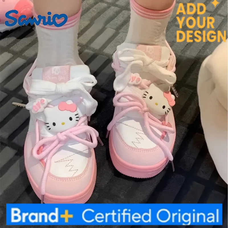 Sanrio Anime Hello Kitty Pink Sports Shoes Sanrios Cartoon Cute Spring Autumn Versatile Thick Bottom Rise Leisure Board Shoes Girl Gift H251223