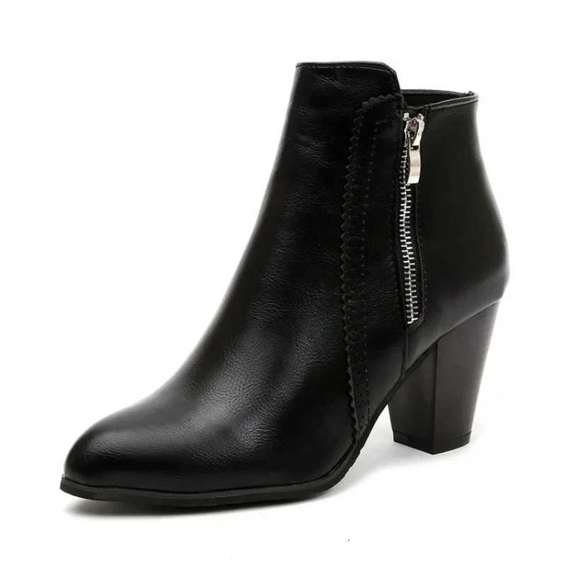 Ankle Boots Womens Fashion Coarse Heel Short Boots 43 Large Womens Shoe Size Side Zipper High Heel Boots Women Platform BootsT251223