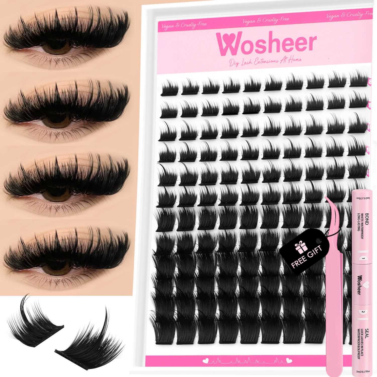 WOSHEER Manga Clusters Lashes Kit DIY Cat Eye Lash Clusters With Lash Bond And Seal And Eyelash Tweezers Eyelash ExtensionT251223