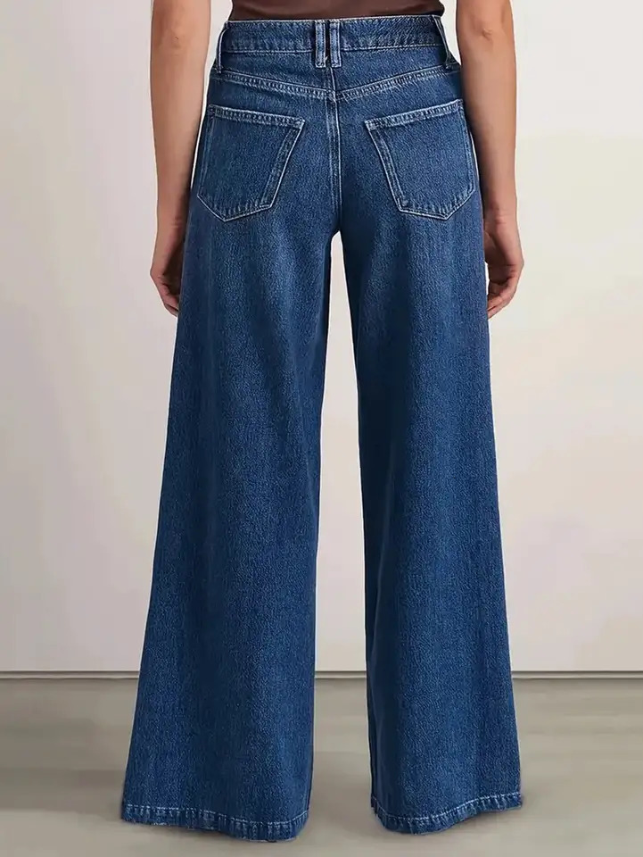Womens Deep Blue Wide Leg Jeans Stylish Denim Trousers for Comfort and Versatility Z260313