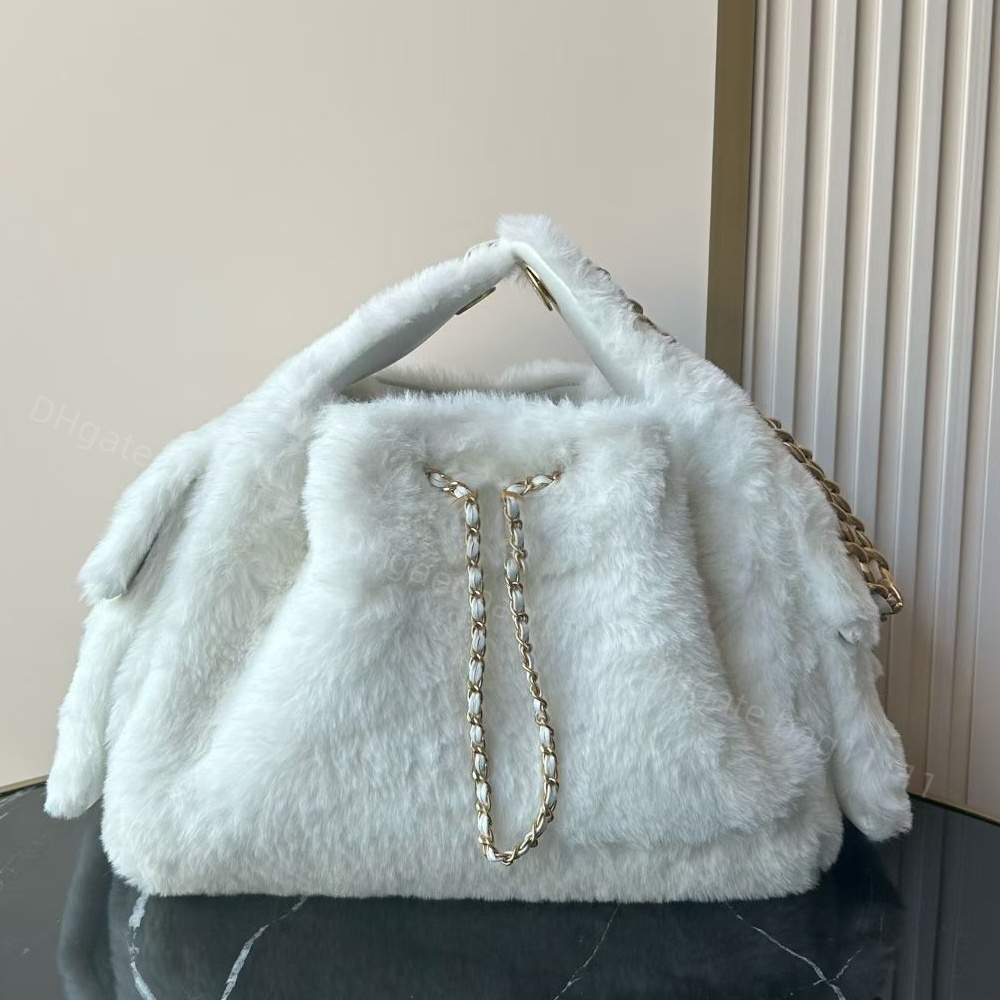 winter pink rabbit fur 25 bag 10A mirror quality genuine leather purse handbags women sac luxury small shopping bags black shoulder bags tote designer bags totes