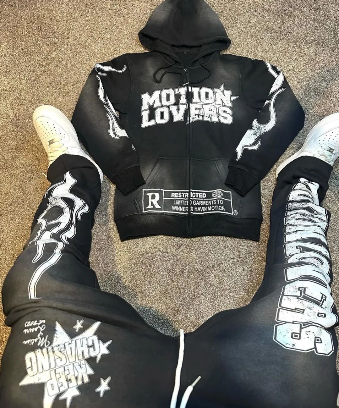 Harajuku Hoodies Men Y2k Hip Hop letter Graphic Print Hooded Sweatshirt Punk Rock Oversized Pullovers Baggy Sweatpants Suits 240806