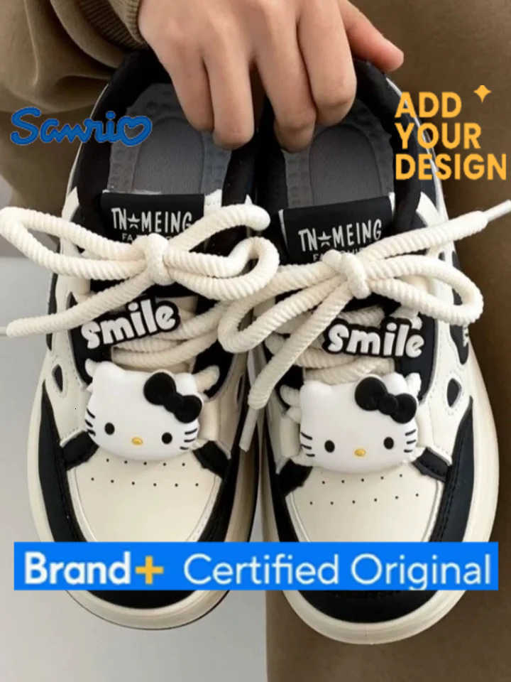 Sanrio Kawaii Hello Kitty Shoes Pink Platform Sneakers Women Vintage Vulcanize Spring Autumn Casual Tennis Female Flats Footwear New H25122311
