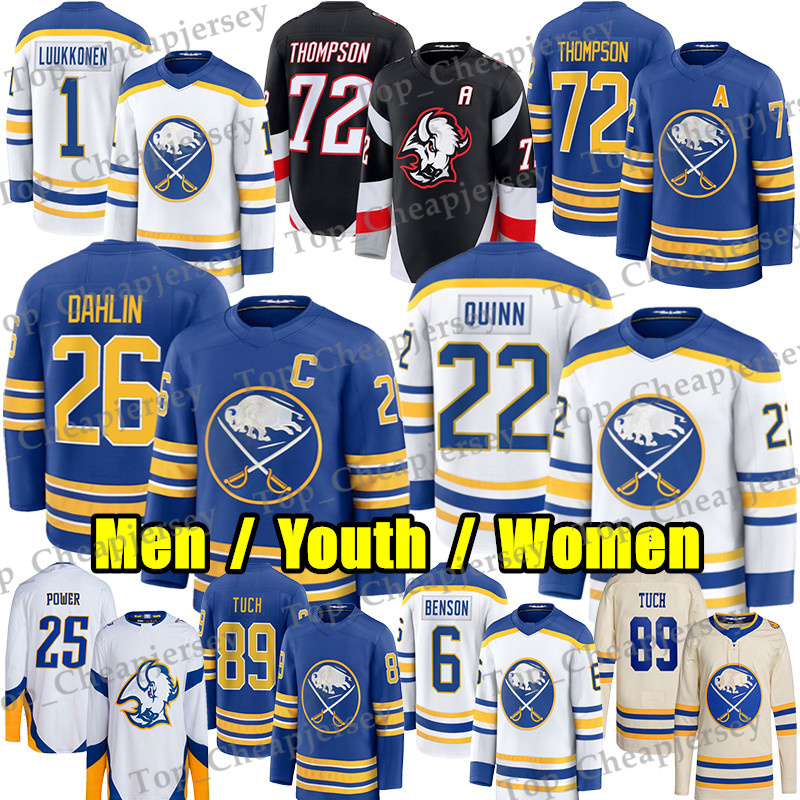 #72 Tage Thompson sabres hockey jersey #26 Rasmus Dahlin Ukko-Pekka Luukkonen Jack Quinn Power Ryan McLeod Greenway Bowen Byram Alex Tuch Devon Levi Zach Benson jerseys