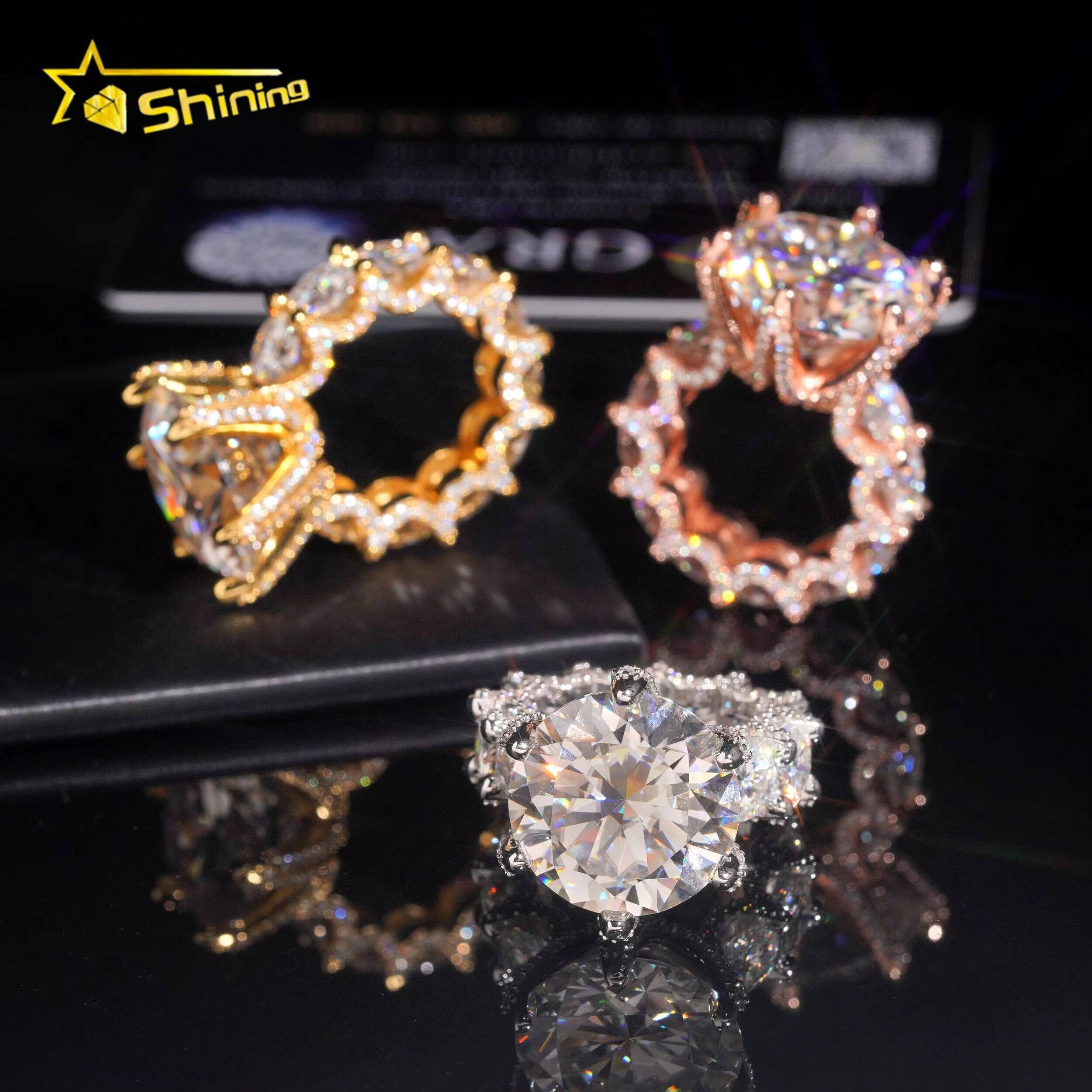 GRA Pass Diamond Tester Solid Sterling Silver 925 VVS Moissanite 20CT Luxury Fully Iced Out Women Wedding Ring Engagement Ring