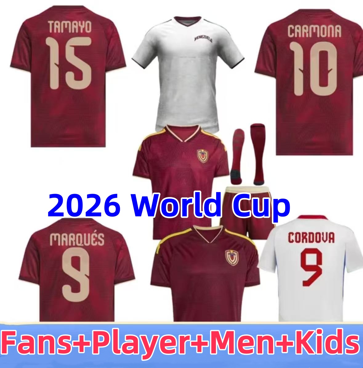 2026 Venezuela World Cup Soccer Jerseys national team SOTELDO SOSA RINCON CORDOVA BELLO JA.MARTINEZ RONDON OSORIO MACHIS 25 26 27 Home Away football shirt Men kids kit