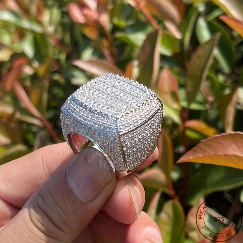 Fashion Mens Iced Out Lad Diamond Rings 925 Sterling Silver Big Square Baguette Hip Hop Champion Ring Fine Jewelry 251217
