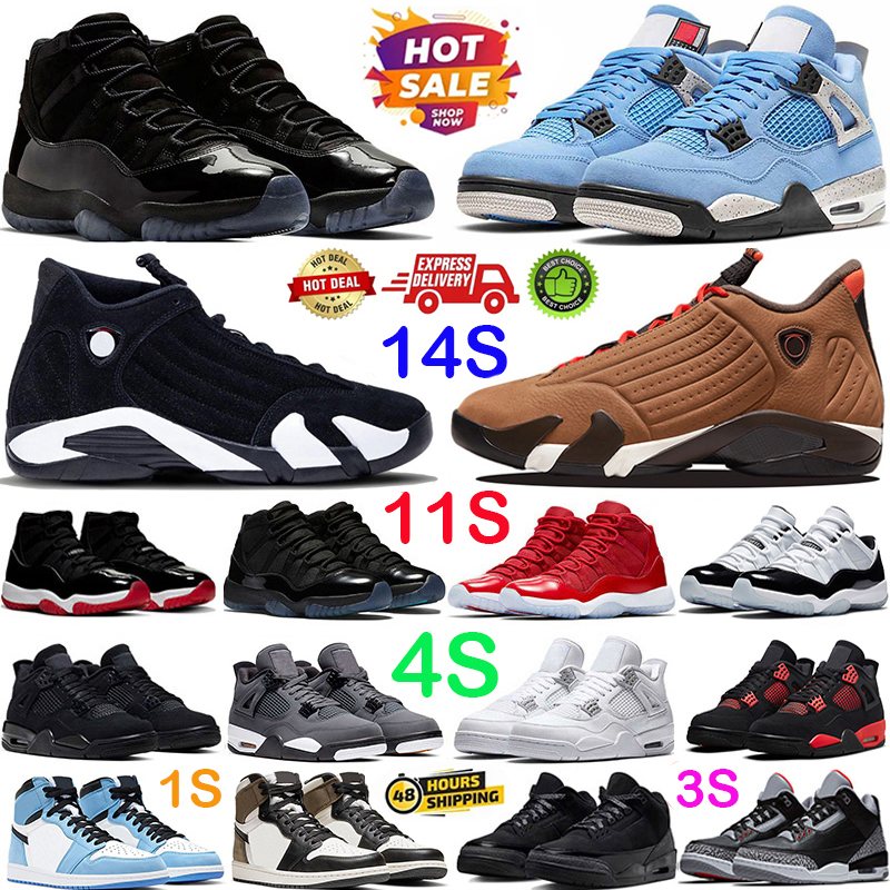 Designer Men Basketball Shoes 1S 3S 4S 11S 14S Black Cat Replica Gamma Metallic Reimagined Fire Red White Cement Cool Grey Olive Women Trainers Sneakers 36-47