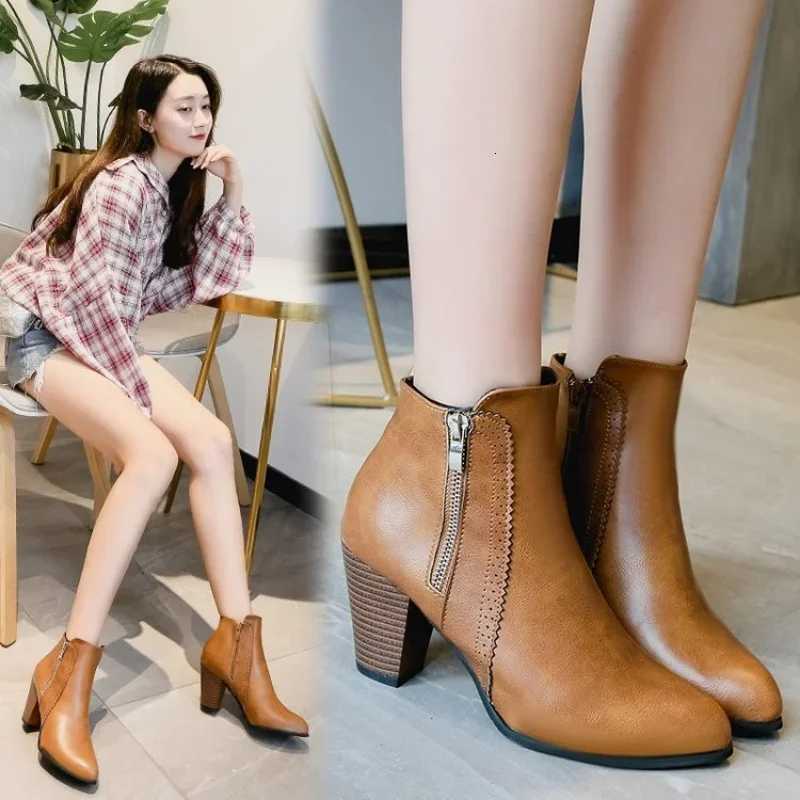 Ankle Boots Womens Fashion Coarse Heel Short Boots 43 Large Womens Shoe Size Side Zipper High Heel Boots Women Platform BootsT251223